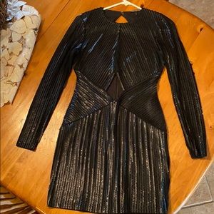 Black Sequin Long Sleeve Express Cocktail Dress